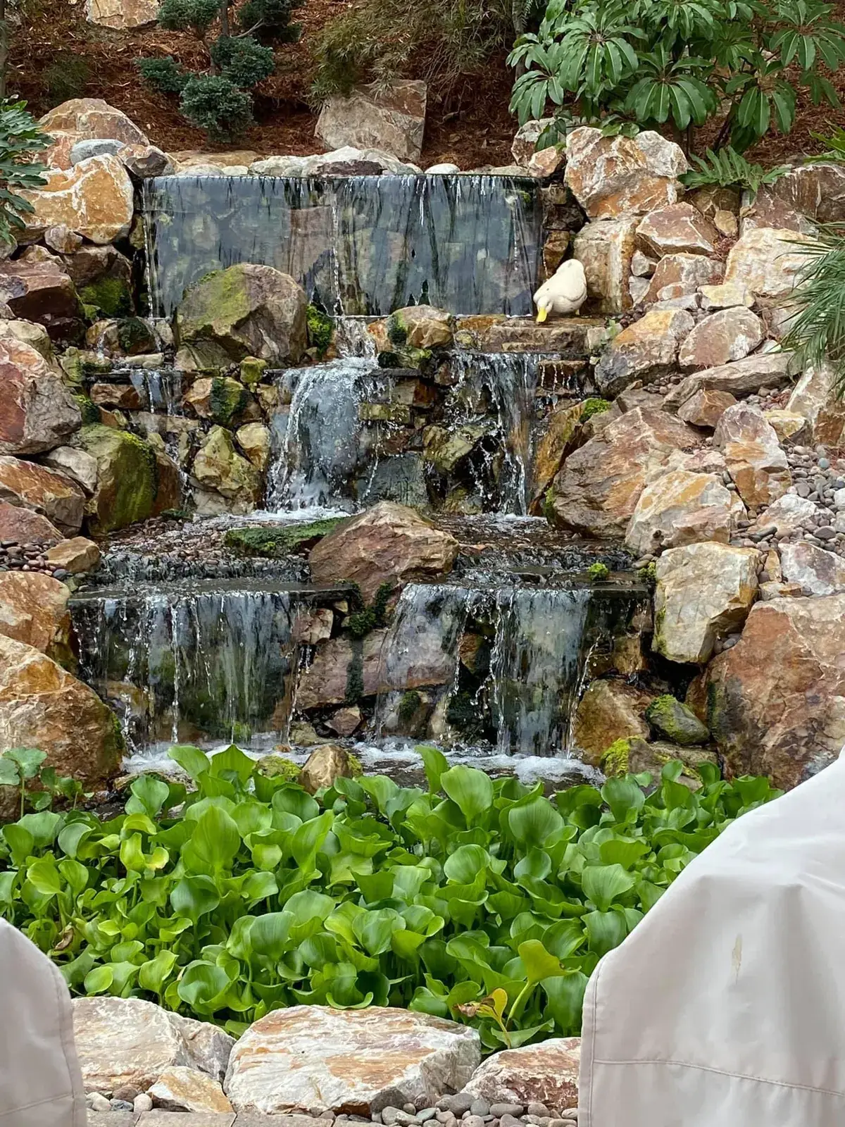 Multi-tier stone waterfall on a steep hillside, rebuilt by The Pond Pros in Ontario, CA